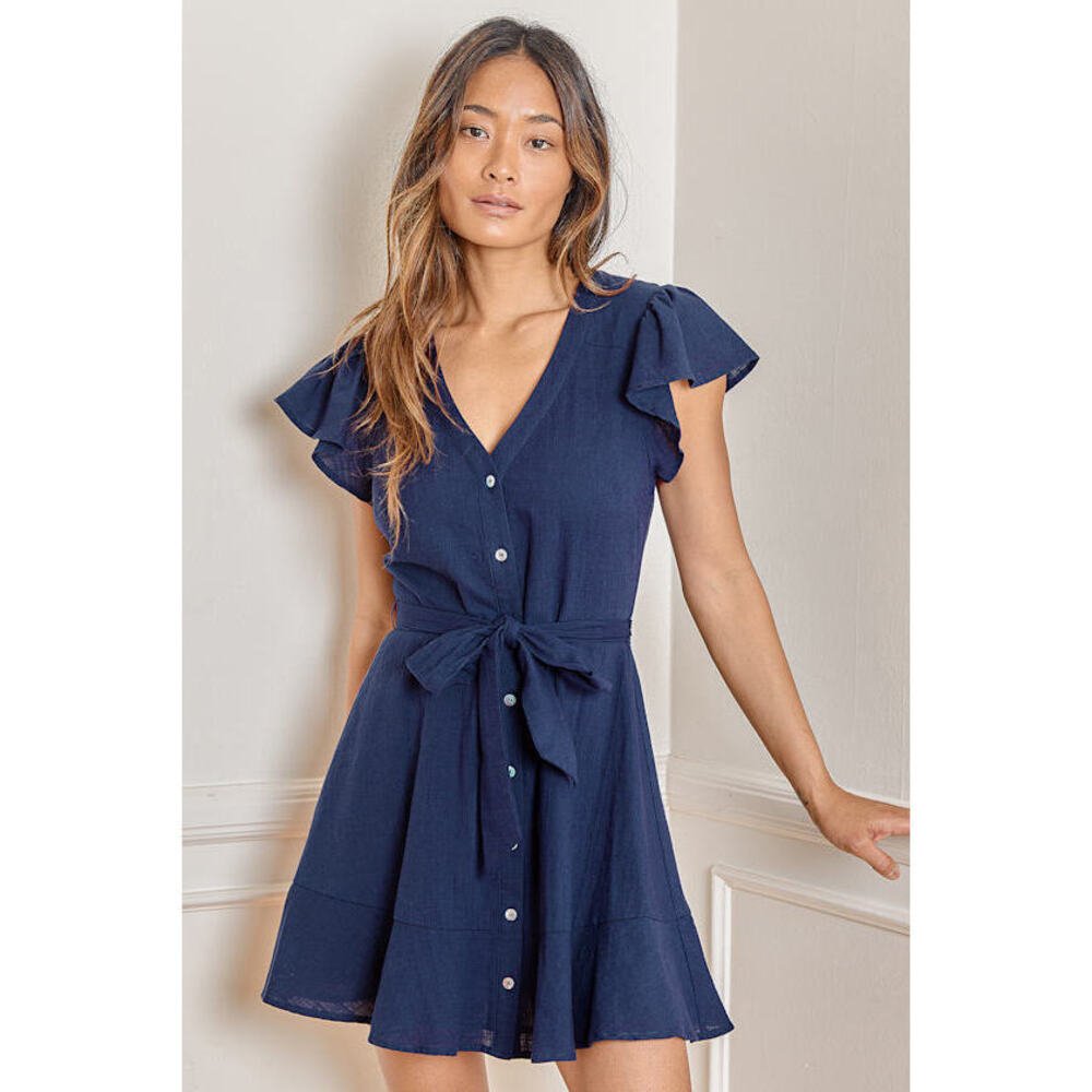 Lulus Daytime Dreamer Navy Blue Button-up Mini Dress - Size S